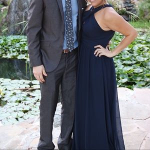 Adrianna Papell Navy sleeveless halter Chiffon Bridesmaid Dress